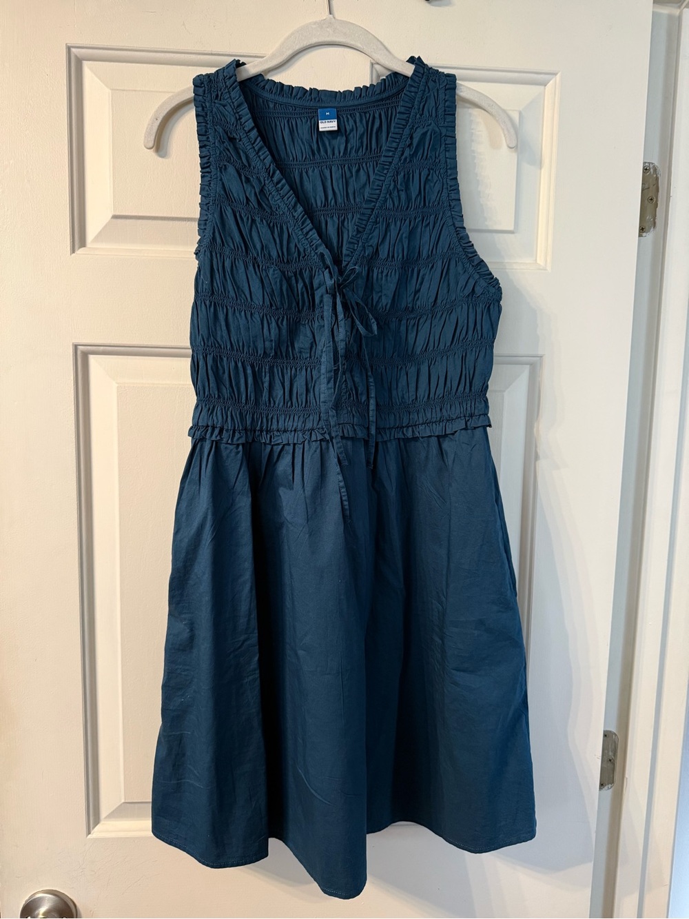Old Navy Girls Dark Blue Sleeveless Smocked Tie-Front Dress